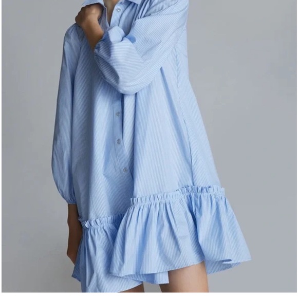 Anthropologie Sally Tunic shirt button down blue stripe Dress Size small prelove - Picture 5 of 12